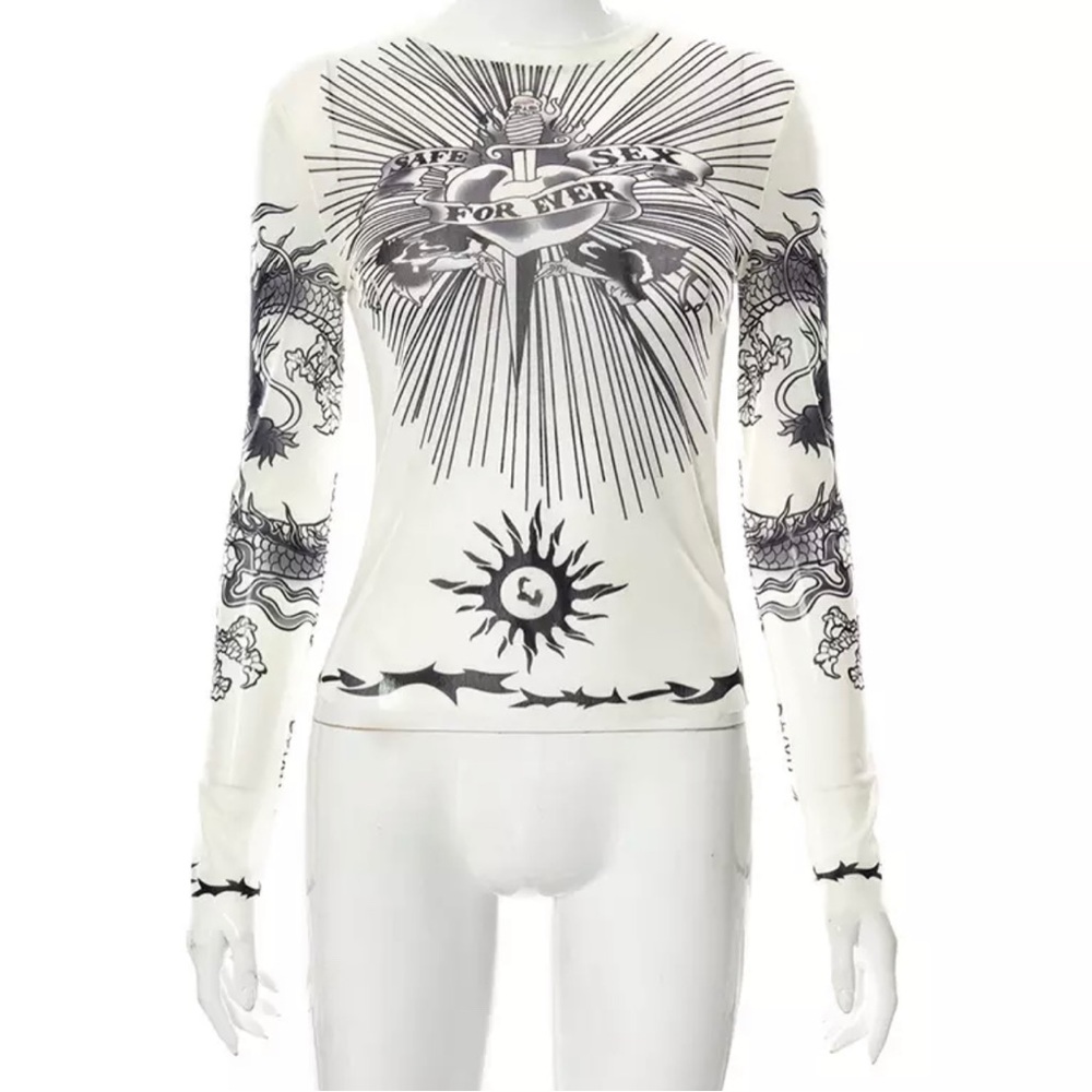 JPG style print sheer top Size S